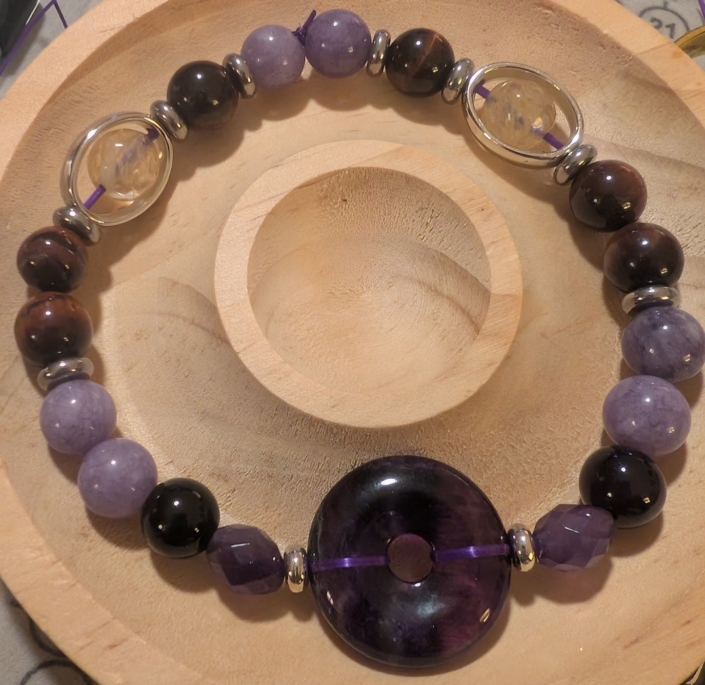 Fluorite Peace Buckle with Amethyst and Purple Jade Natural Stone Bracelet