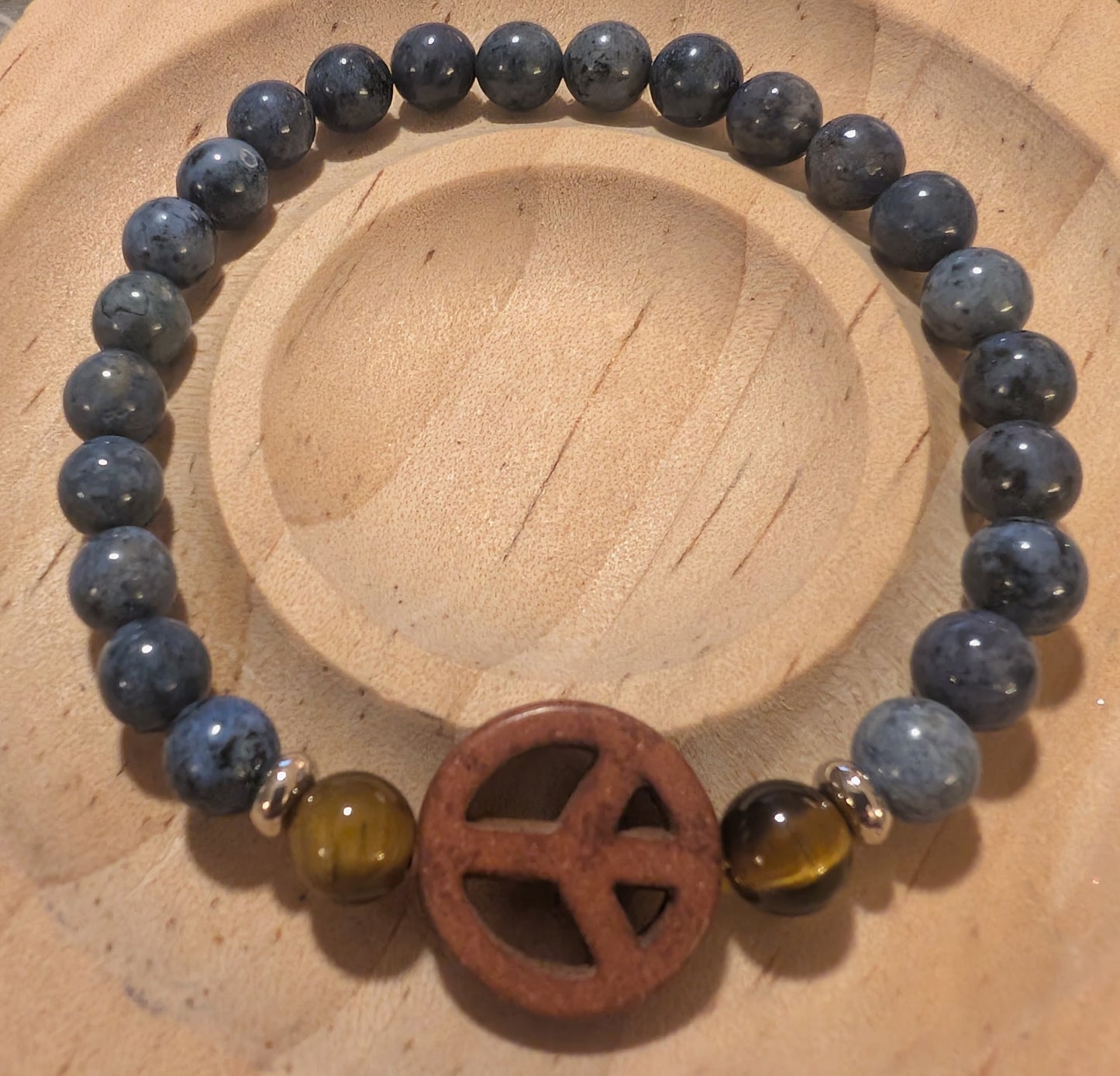 Sodalite and Tiger's Eye Peace Symbol Natural Stone Bracelet