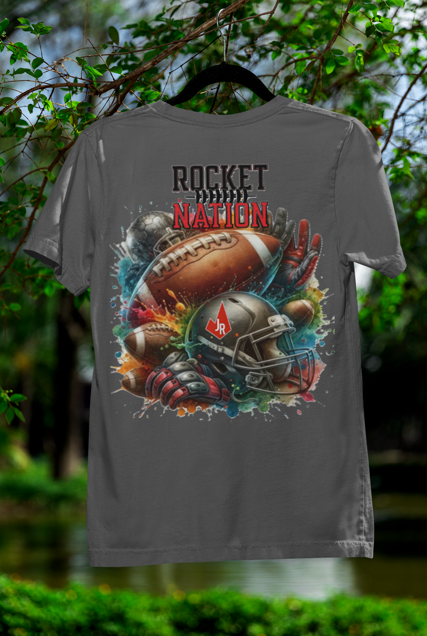 Rocket t shirt with Football Gloves, Helmet and Color Splash