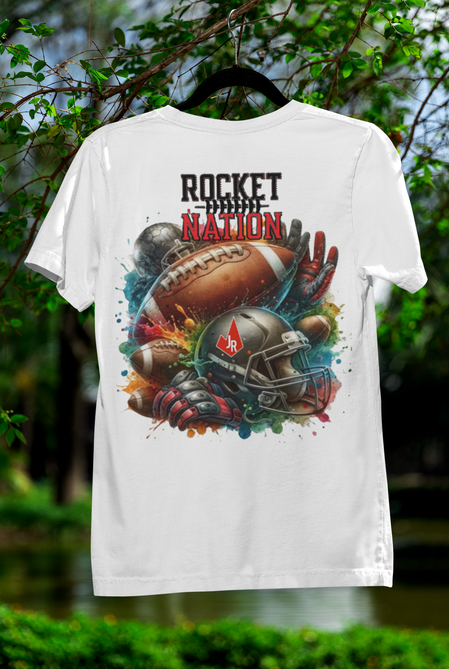 Rocket t shirt with Football Gloves, Helmet and Color Splash