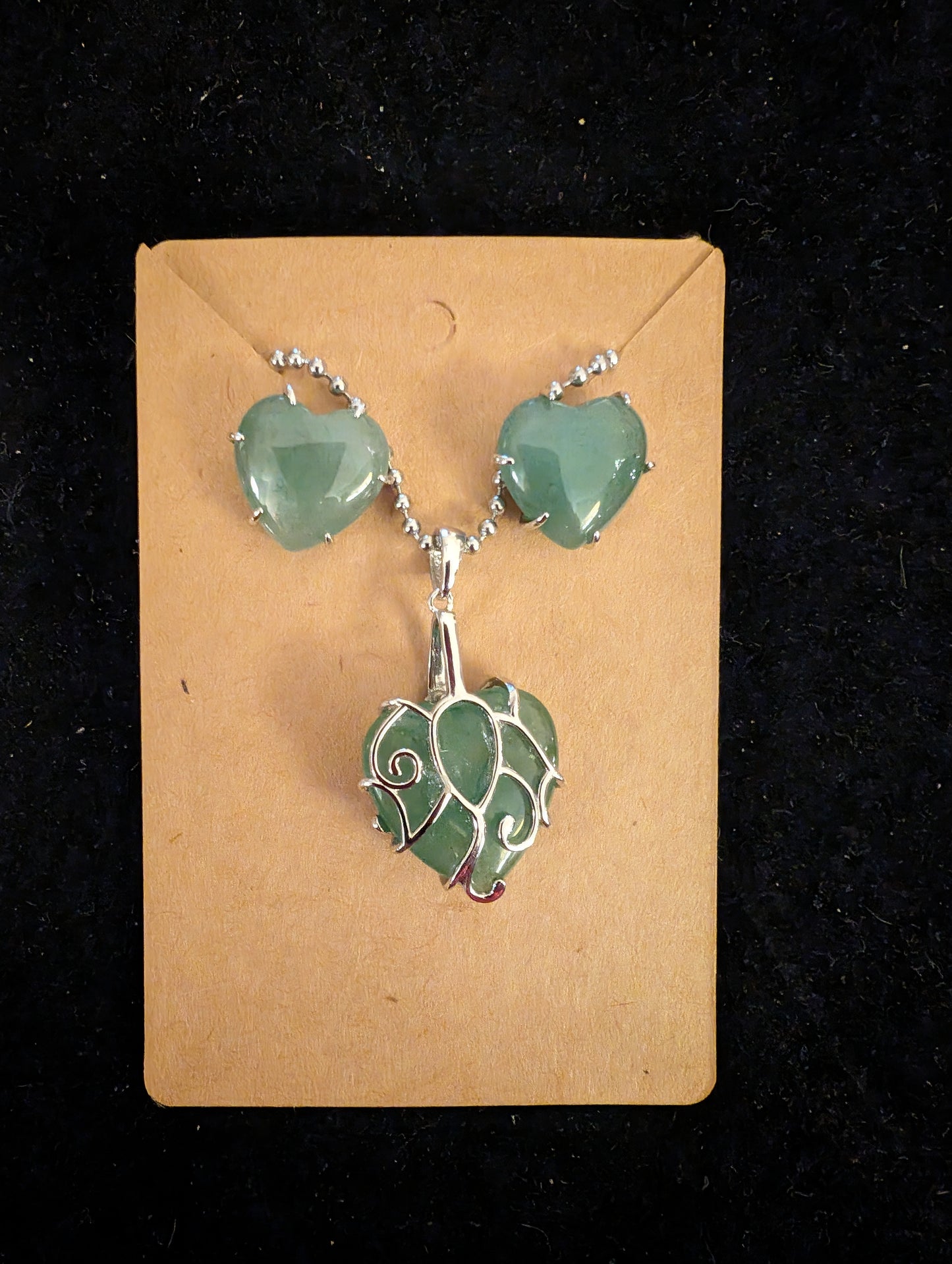 Sterling silver natural Green aventurine necklace and earring set