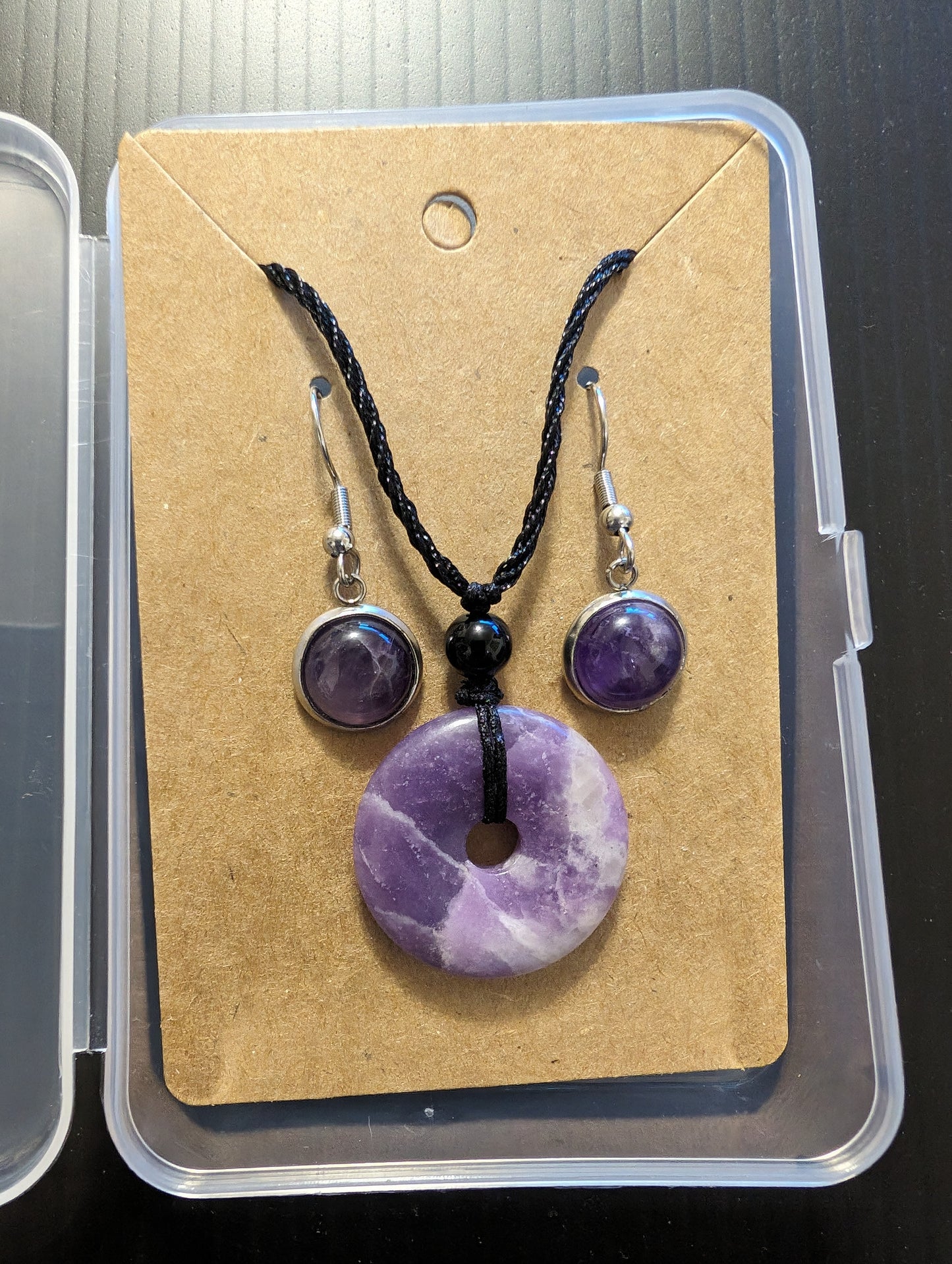 Natural Stone Amethyst Peace Buckle Necklace with matching Earrings