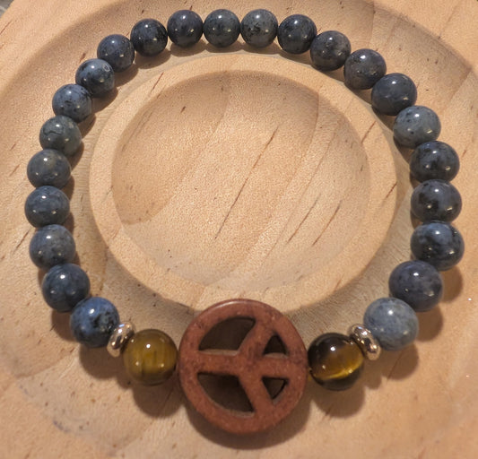 Sodalite and Tiger's Eye Peace Symbol Natural Stone Bracelet