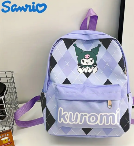 Purple Checkered Kuromi Back Pack